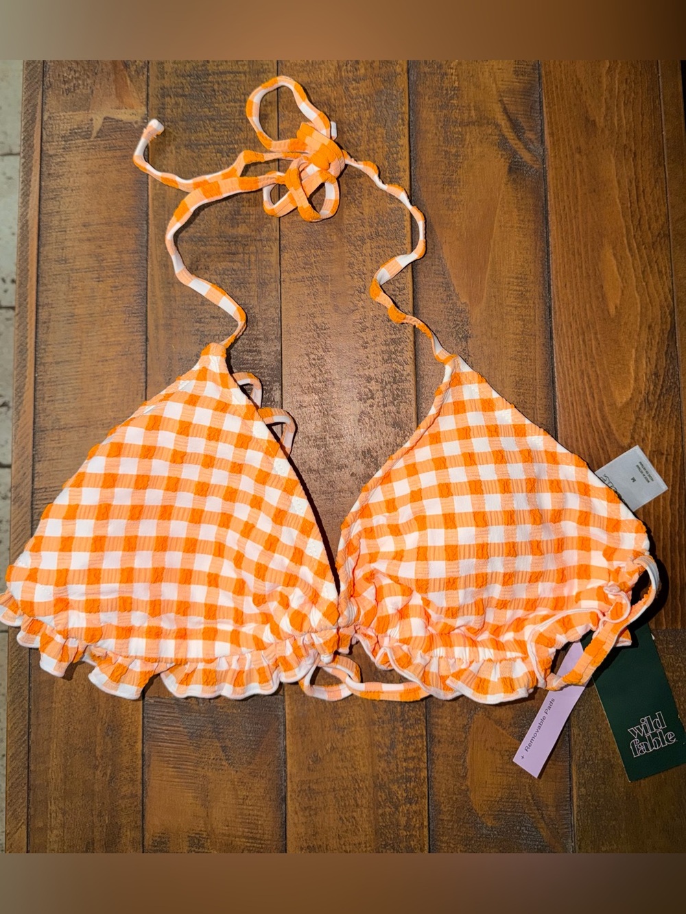 Target Orange and White Gingham Triangle Kids Swim Top